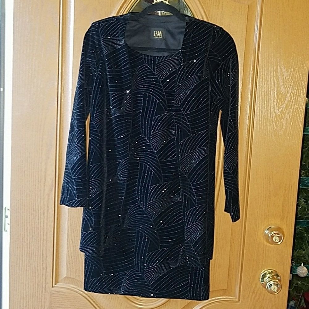 Teddi Evening Black Glitter shimmer dress Sz S EUC